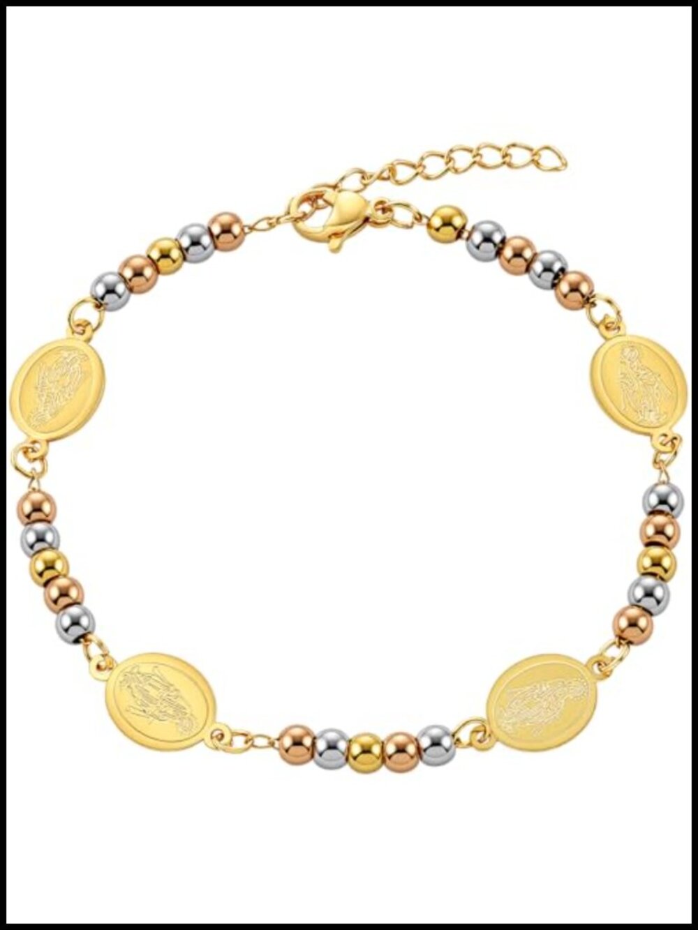 Virgin Mary Medallion Bracelet, Gold Plated Catholic Prayer Jewelry